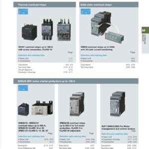 Industrial catalog page displaying overload relay models